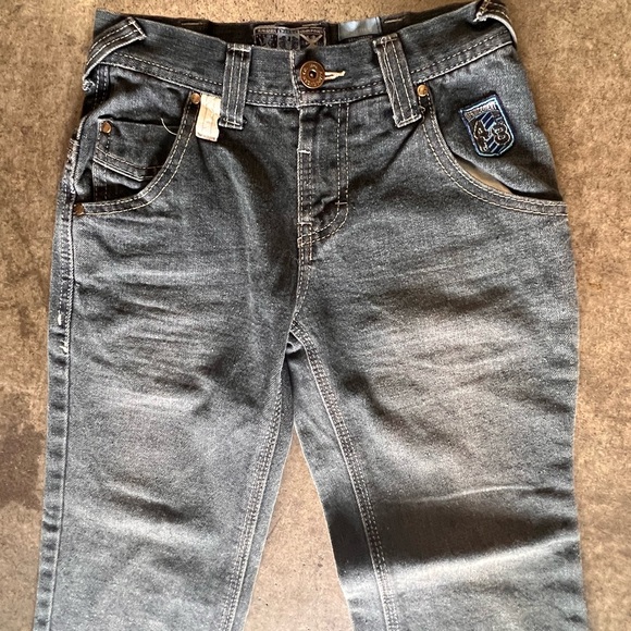 Vintage 90s Grey denim white and black carpenter jeans with embellished pockets - Picture 2 of 3